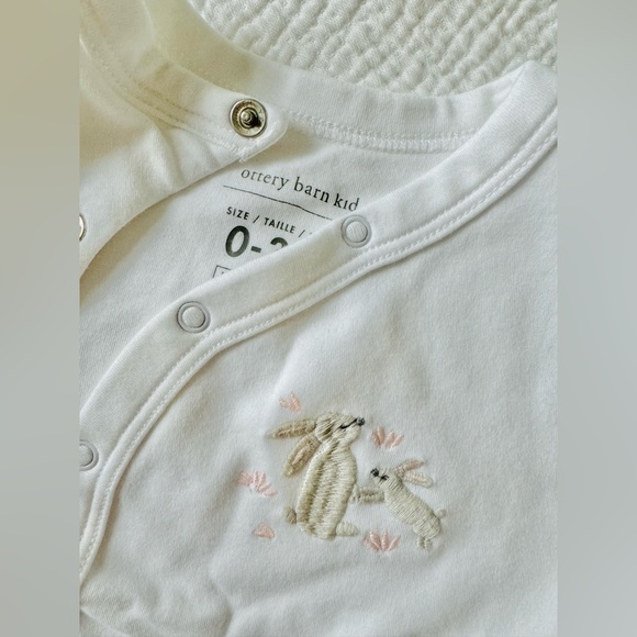 Pottery barn kids baby set white 0-3 month set bunny like new soft cotton - Picture 3 of 6